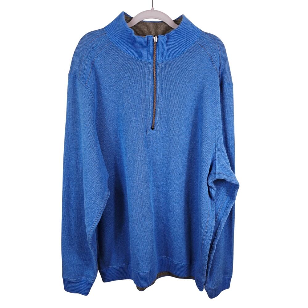 Tommy Bahama Blue Gray Reverible Winter Warm 1/4 Zip Men's Sweater XL